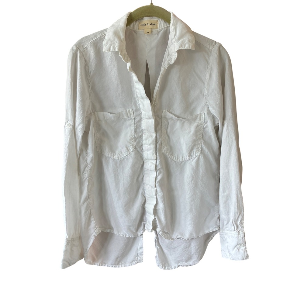 Cloth & Stone Anthropologie Button Down Shirt Sz XS White Flowy Coastal Office
